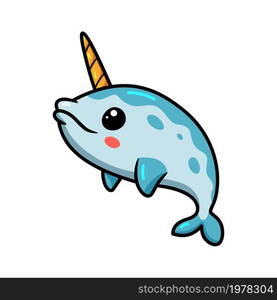 Cute little narwhal cartoon swimming