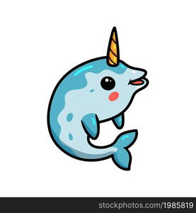 Cute little narwhal cartoon swimming