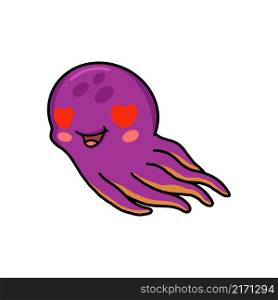 Cute little octopus cartoon with red heart eyes
