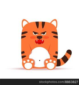 Cute little orange tiger cat in a flat style. The animal sits angry gloomy and growls. The symbol of the Chinese New Year 2022. For banner, nursery, decor. Vector hand drawn illustration. Cute little orange tiger cat in a flat style. The animal sits angry gloomy and growls. The symbol of the Chinese New Year 2022. For banner, nursery, decor. Vector hand drawn illustration.