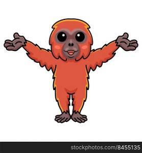 Cute little orangutan cartoon raising hands