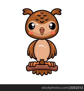 Cute little owl cartoon on tree branch