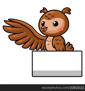 Cute little owl cartoon with blank sign