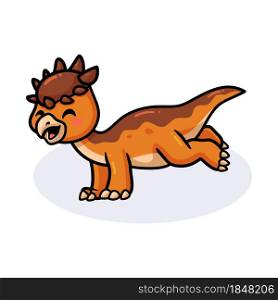 Cute little pachycephalosaurus dinosaur cartoon jumping