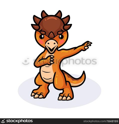 Cute little pachycephalosaurus dinosaur cartoon standing
