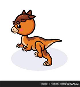 Cute little pachycephalosaurus dinosaur cartoon walking