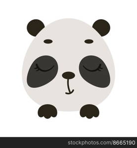 Cute little panda head with closed eyes. Cartoon animal character for kids t-shirts, nursery decoration, baby shower, greeting card, invitation, house interior. Vector stock illustration