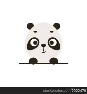 Cute little panda on white background. Cartoon animal character for kids cards, baby shower, invitation, poster, t-shirt composition, house interior. Vector stock illustration.