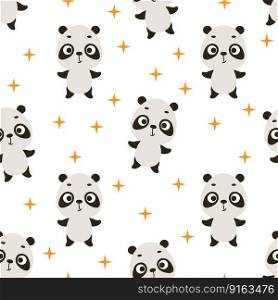 Cute little panda seamless childish pattern. Funny cartoon animal character for fabric, wrapping, textile, wallpaper, apparel. Vector illustration