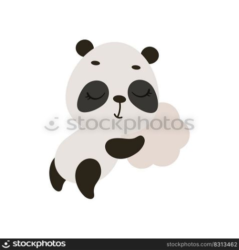Cute little panda sleeping on cloud. Cartoon animal character for kids t-shirt, nursery decoration, baby shower, greeting cards, invitations, house interior. Vector stock illustration