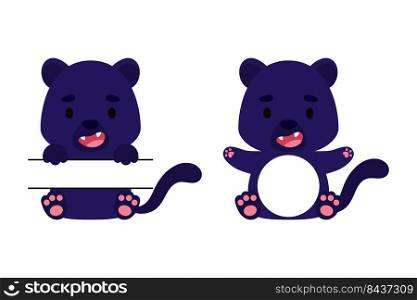 Cute little panther split monogram. Funny cartoon character for kids t-shirts, nursery decoration, baby shower, greeting cards, invitations, scrapbooking, home decor. Vector stock illustration