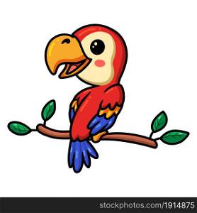 Cute little parrot cartoon on tree branch