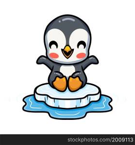 Cute little penguin cartoon sitting on ice floe