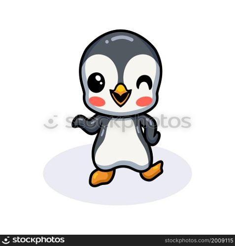 Cute little penguin cartoon waving hand