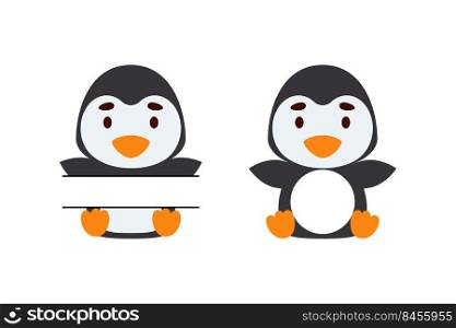 Cute little penguin split monogram. Funny cartoon character for kids t-shirts, nursery decoration, baby shower, greeting cards, invitations, scrapbooking, home decor. Vector stock illustration