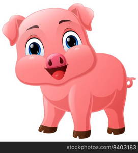 Cute little pig cartoon on white background