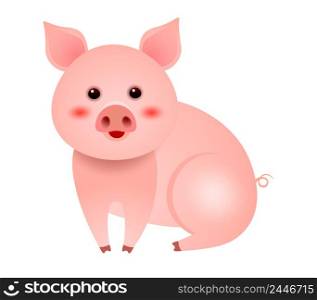 Cute little pig sitting on white background vector illustration. Pork, domestic animal, New Year symbol. Holiday concept. Can be used for greeting cards, invitations, posters, leaflets, brochure
