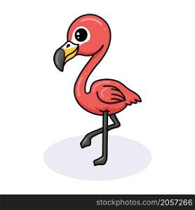 Cute little pink flamingo cartoon posing