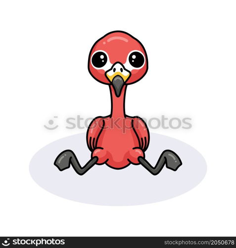 Cute little pink flamingo cartoon sitting