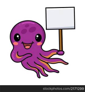 Cute little pink octopus cartoon with blank plank sign
