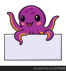 Cute little pink octopus cartoon with blank sign