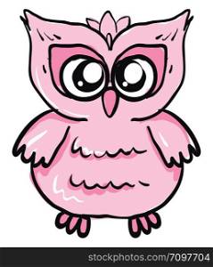 Cute little pink owl, illustration, vector on white background.