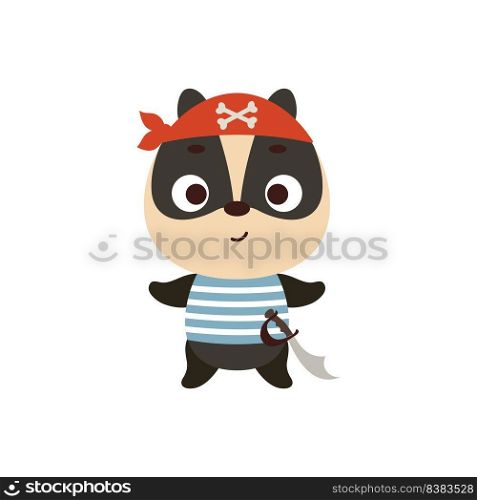 Cute little pirate badger. Cartoon animal character for kids t-shirts, nursery decoration, baby shower, greeting card, invitation, house interior. Vector stock illustration