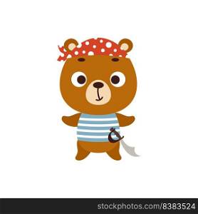 Cute little pirate bear. Cartoon animal character for kids t-shirts, nursery decoration, baby shower, greeting card, invitation, house interior. Vector stock illustration