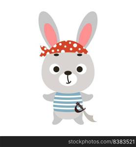 Cute little pirate bunny. Cartoon animal character for kids t-shirts, nursery decoration, baby shower, greeting card, invitation, house interior. Vector stock illustration