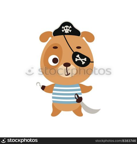 Cute little pirate dog with hook and blindfold. Cartoon animal character for kids t-shirts, nursery decoration, baby shower, greeting card, invitation, house interior. Vector stock illustration