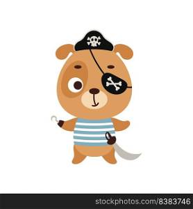 Cute little pirate dog with hook and blindfold. Cartoon animal character for kids t-shirts, nursery decoration, baby shower, greeting card, invitation, house interior. Vector stock illustration
