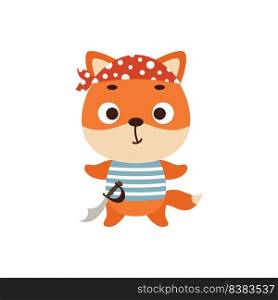 Cute little pirate fox. Cartoon animal character for kids t-shirts, nursery decoration, baby shower, greeting card, invitation, house interior. Vector stock illustration