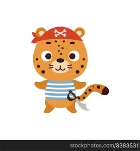 Cute little pirate jaguar. Cartoon animal character for kids t-shirts, nursery decoration, baby shower, greeting card, invitation, house interior. Vector stock illustration
