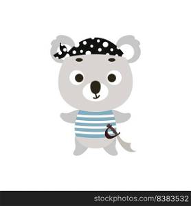 Cute little pirate koala. Cartoon animal character for kids t-shirts, nursery decoration, baby shower, greeting card, invitation, house interior. Vector stock illustration