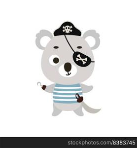 Cute little pirate koala with hook and blindfold. Cartoon animal character for kids t-shirts, nursery decoration, baby shower, greeting card, invitation, house interior. Vector stock illustration