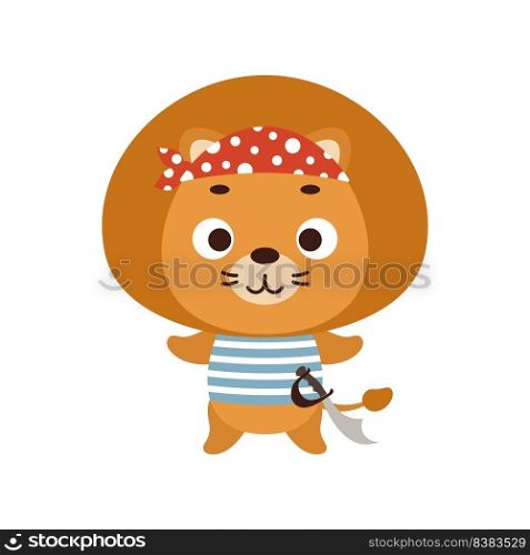 Cute little pirate lion. Cartoon animal character for kids t-shirts, nursery decoration, baby shower, greeting card, invitation, house interior. Vector stock illustration