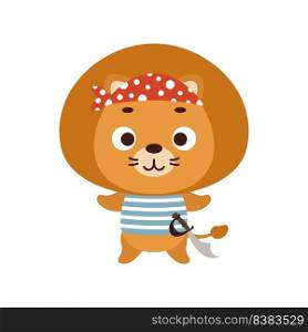Cute little pirate lion. Cartoon animal character for kids t-shirts, nursery decoration, baby shower, greeting card, invitation, house interior. Vector stock illustration