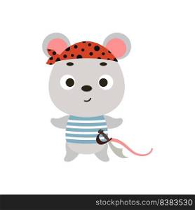 Cute little pirate mouse. Cartoon animal character for kids t-shirts, nursery decoration, baby shower, greeting card, invitation, house interior. Vector stock illustration