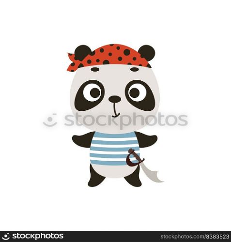 Cute little pirate panda. Cartoon animal character for kids t-shirts, nursery decoration, baby shower, greeting card, invitation, house interior. Vector stock illustration