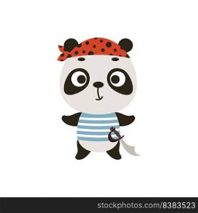 Cute little pirate panda. Cartoon animal character for kids t-shirts, nursery decoration, baby shower, greeting card, invitation, house interior. Vector stock illustration