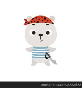 Cute little pirate polar bear. Cartoon animal character for kids t-shirts, nursery decoration, baby shower, greeting card, invitation, house interior. Vector stock illustration