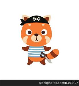 Cute little pirate red panda. Cartoon animal character for kids t-shirts, nursery decoration, baby shower, greeting card, invitation, house interior. Vector stock illustration