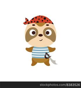 Cute little pirate sloth. Cartoon animal character for kids t-shirts, nursery decoration, baby shower, greeting card, invitation, house interior. Vector stock illustration