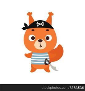 Cute little pirate squirrel. Cartoon animal character for kids t-shirts, nursery decoration, baby shower, greeting card, invitation, house interior. Vector stock illustration