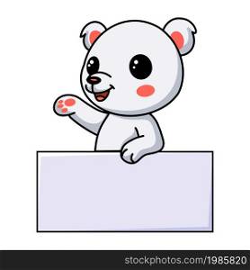 Cute little polar bear cartoon with blank sign