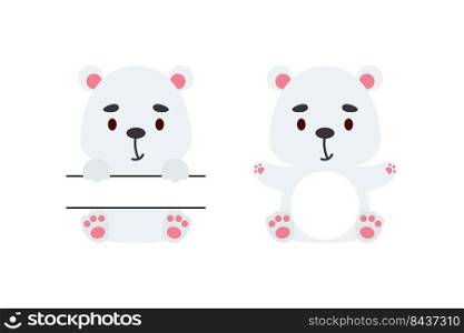 Cute little polar bear split monogram. Funny cartoon character for kids t-shirts, nursery decoration, baby shower, greeting cards, invitations, scrapbooking, home decor. Vector stock illustration
