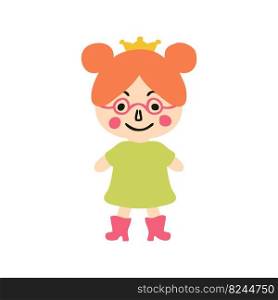 Cute little princess flat isolated vector illustration. Perfect for posters, greeting cards, tee, logo, stickers and print.   