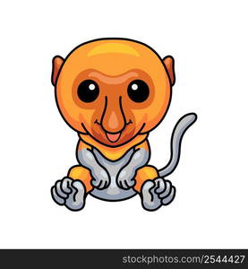 Cute little proboscis monkey cartoon sitting