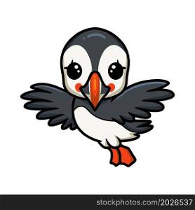 Cute little puffin bird cartoon flying
