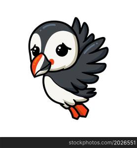Cute little puffin bird cartoon flying